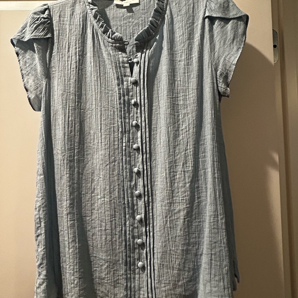 FUN2FUN Women's Blue Ruffled Button-Down Top
